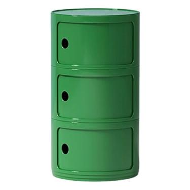 Imagem de Mesa de cabeceira redonda separável de plástico grande com portas deslizantes para armazenamento, mesa de canto para quarto, sala de estar, móveis de cabeceira