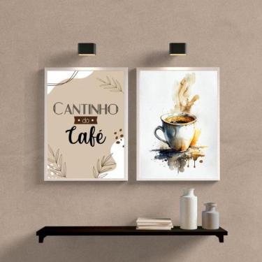 Imagem de Kit 2 Quadros Cantinho Do Café- Aquarela 45X34Cm - Com Vidro