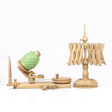 Imagem de Enrolador de fio de madeira com Swift – Ferramenta manual de enrolamento de bola de fio para tricô e crochê – Kit combo (enrolador + madeira de faia rápida)
