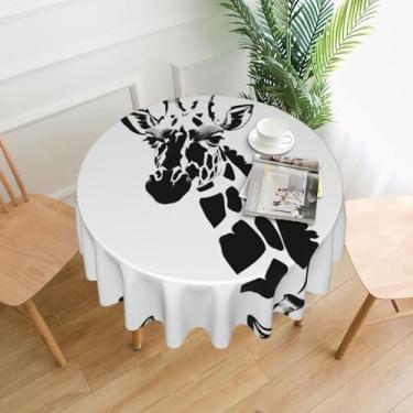 Imagem de MROWYC Toalha de mesa redonda com estampa de girafa preta e branca, toalha de mesa de café de 152 cm, adequada para cozinhas, piqueniques e salas de jantar.
