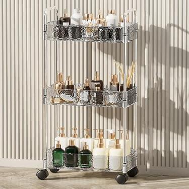 Imagem de Carrinho utilitário de rolamento fino - Organizador de banheiro acrílico de 2-4 camadas, prateleira móvel de cozinha para espaços estreitos, solução de armazenamento transparente, 36 cm C x 18,5 cm L