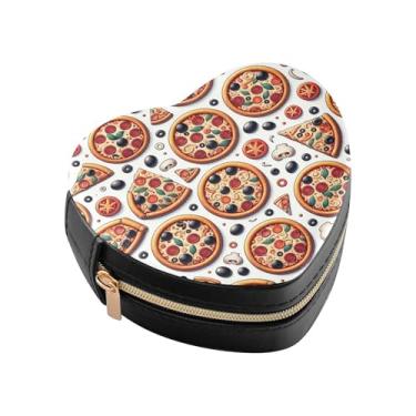 Imagem de Burbuja Mini caixa de joias em forma de coração com fatias de pizza para mulheres e meninas, estojo portátil organizador de armazenamento para brincos, anéis, colares e pulseiras
