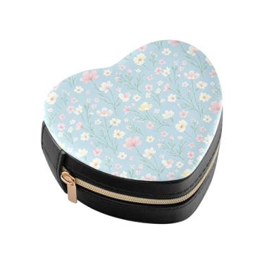 Imagem de Burbuja Caixa de joias com flores em forma de coração, mini estojo de viagem para mulheres e meninas, organizador portátil de armazenamento para brincos, anéis, colares e pulseiras