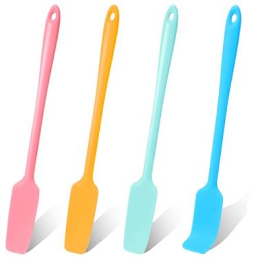 Imagem de 4 peças de espátula de silicone, espátula de borracha de cabo longo, espátula de geleia, resistente ao calor, pequenos raspadores de borracha antiaderentes para uso na cozinha, potes de pedreiro