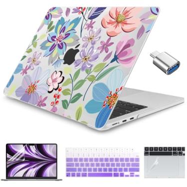 Imagem de Teryeefi Capa transparente para MacBook Air M4/M3/M2 de 13,6 polegadas 2025 2024 2022, compatível com modelos A3240/A3113/A2681, capa rígida para laptop com capa de teclado e adaptador USB para