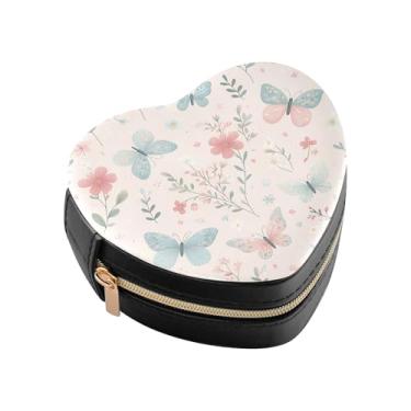 Imagem de Burbuja Caixa de joias em forma de coração de galho de borboleta mini estojo de joias de viagem para mulheres e meninas, estojo portátil organizador de armazenamento para brincos, anéis, colares e