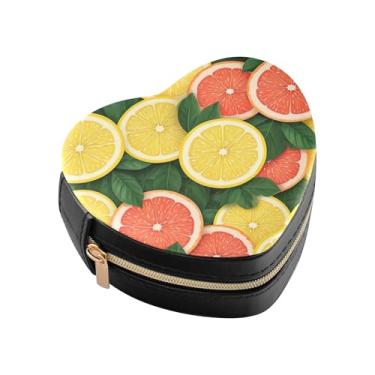 Imagem de Burbuja Caixa de joias em forma de coração com fatias de limão, mini estojo de viagem para mulheres e meninas, organizador portátil de armazenamento para brincos, anéis, colares e pulseiras