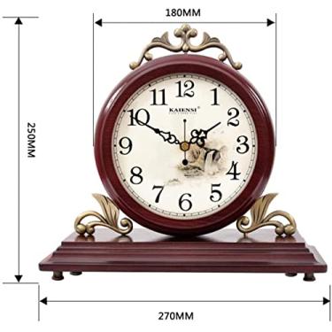 Imagem de Relógio de cornija decorativa de madeira vintage relógio de lareira com design de madeira lareira operado a bateria lareira para sala de estar lareira mesa de escritório-0818e
