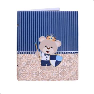Imagem de Álbum Fotográfico 20x25 para 80 Fotos URSO ESCUDO Azul Newborn Bebê Infantil Ursinho