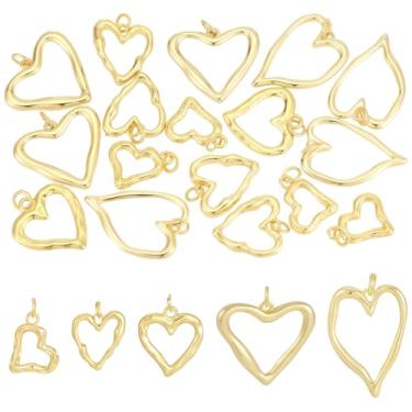 Imagem de Beebeecraft 20 peças, 5 estilos, pingentes de coração vazados a ouro 18 K, latão, grande, irregular, pingente de coração para fazer joias de dia dos namorados, colar com pingente de artesanato DIY