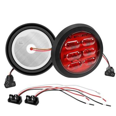 Imagem de WFPOWER Luzes de reboque vermelhas de 12 V 24 V 10 cm com 2 plugues padrão de 3 pinos, 2 peças de luz de sinal de freio traseiro para trailer, caminhão, caminhão, automotivo, luz vermelha, montagem