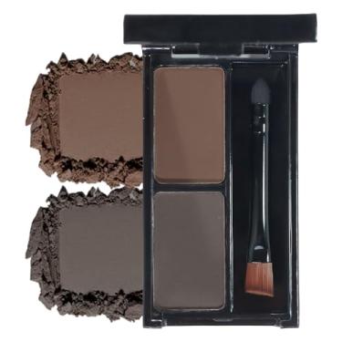 Imagem de Kit de pó para sobrancelhas – Preenchimento de sobrancelha cinza marrom escuro de longa duração para sobrancelhas naturais completas e definidas, paleta de contorno com pincel de ponta dupla, sombra