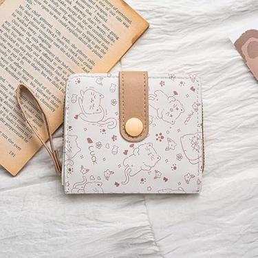 Imagem de Carteira feminina de couro com estampa de gato, pequena com janela para identidade, porta-cartões de crédito, porta-moedas, Tintura de Chá Leite, Retrô