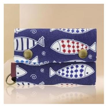 Imagem de Carteira feminina com três dobras, carteira feminina de lona, pequena e fofa com chaveiro para cartão de crédito, moeda, dinheiro, recibo, Peixe, Casual