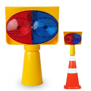 Imagem de Sinalizador Solar Duas Cores Cone Obra Rodovia Emergencia Estrada Avenida Alerta Transito Acidente Segurança Iluminaçao