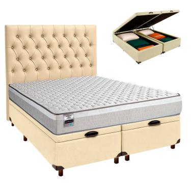 Imagem de Cama + Bau Blindado E Colchão Molas Ensacadas King - Hanover Inducol + Cabeceira