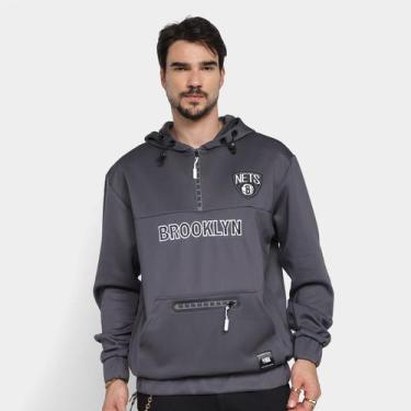 Imagem de Moletom NBA Brooklyn Nets C/ Capuz Masculino, Cinza, GG
