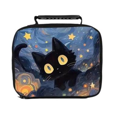 Imagem de Bolsa De Almoço Portátil Com Estampa De Gato Preto Noturno Para Menino