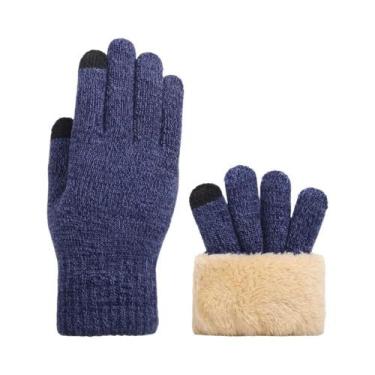 Imagem de Luvas De Inverno Masculinas Pretas De Veludo Grosso Com Dupla Camada, 