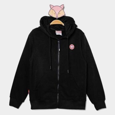 Imagem de Moletom Com Zíper Infantil Mooncity Capitão América Menino, Preto, 12A