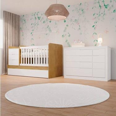 Imagem de Conjunto Quarto Infantil 1 Cômoda Fraldário 5 Gavetas 1 Berço Multifuncional Cléo Branc...