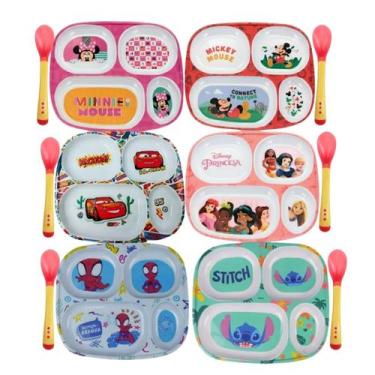 Imagem de Kit Prato Infantil Com Divisoria + Colher Silicone Bebe - Arts, Stitch