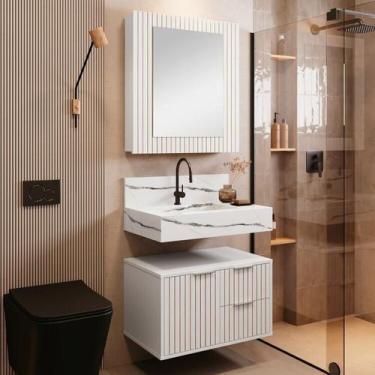 Imagem de Conjunto para Banheiro Bancada em Porcelanato com Cuba Esculpida, Armá