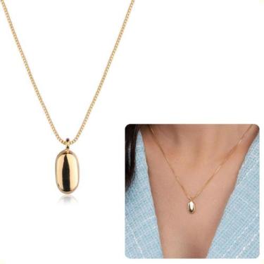 Imagem de Colar Feminino Semi Joias Pingente Baguete Garantia Banho Ouro 18k Rod