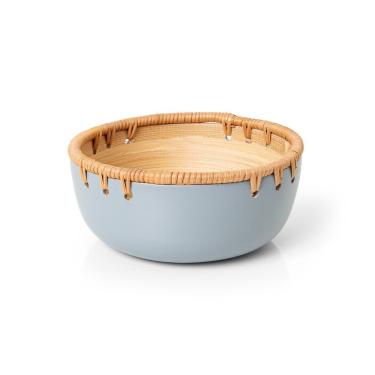 Imagem de Bowl Duo Rattan para Servir em Rattan e Bambu com Acabamento Artesanal para Mesa Cinza Copa & Cia