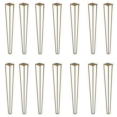 Imagem de Kit 14 Pés Hairpin de Metal Gran Belo G41 para Mesa de Canto Aparador Ferro Maciço 60cm Dourado