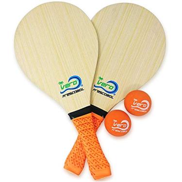 Imagem de Frescobol Starter Set, 2 Vero Madeira Pás, o Premium Laranja acolchoado apertos, 2 Orange bolas oficiais, Praia Tote-Saco