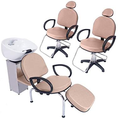 Imagem de Kit 2 Poltronas Cadeira Fixa e Lavatório Salão Beleza Roma