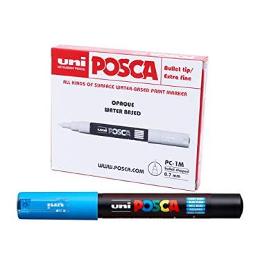 Imagem de POSCA, UNI, Caneta Marcador PC-1M Extra Fina, traço de 0.7mm, Azul Claro, Caixa com 6 unidade