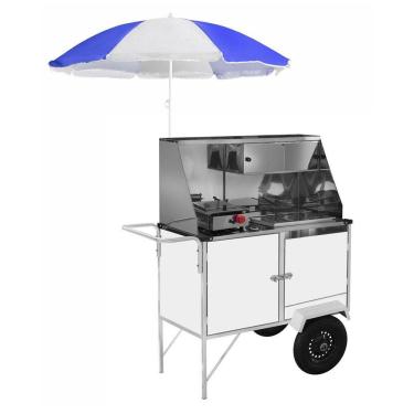 Imagem de Carrinho 2 em 1 Cefaz Hot Dog e Lanche Luxo Branco com Rodas Pneumáticas e Guarda Sol BL10P/GS