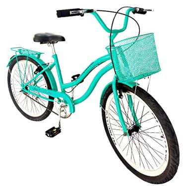Imagem de Bicicleta aro 24 feminina passeio s/marchas com cesta verde