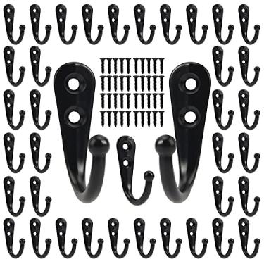 Imagem de Ganchos de parede da Pozean, pacote com 40, ganchos de toalha com 80 parafusos, ganchos de parede pretos para pendurar casaco, cachecol, bolsa, toalha, chave, boné, copo, chapéu e mais
