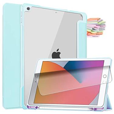 Imagem de Billionn Capa para iPad 10,2 polegadas [iPad 2020 8ª geração/iPad 7ª geração] + protetor de tela, [hibernar/despertar] capa traseira transparente, azul celeste