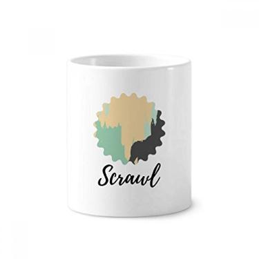 Imagem de Suporte de caneta de escova de dentes com estampa de plantas abstratas amarelo suporte de cerâmica copo lápis