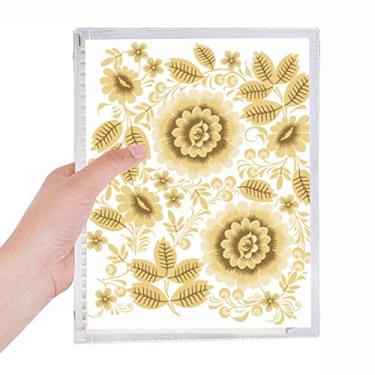 Imagem de Caderno de flores amarelo dourado clássico com estampa floral e folhas soltas diário recarregável