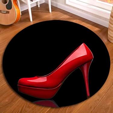 Imagem de Tapete de salto alto vermelho HVEST sapato feminino moderno tapete redondo tapete preto antiderrapante tapete tapete para crianças para quarto sala de estar, (diâmetro: 5,5 cm)