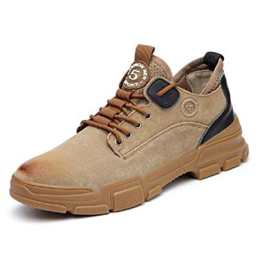 Imagem de SafeByAlex Sapatos de trabalho masculinos e femininos com biqueira de aço, entressola de couro Kevlar leve para indústria e construção, 606 - Marrom G, 7 Women/5 Men
