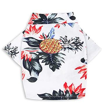 Imagem de Camisetas havaianas para cães, camisetas polo respiráveis e legais de verão para gatos filhotes pequenos a médios, colete personalizado bonito (branco, PP)
