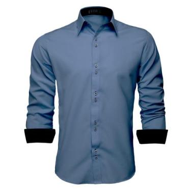 Imagem de Camiseta Social Masculina Azul Com Botões - R Sports