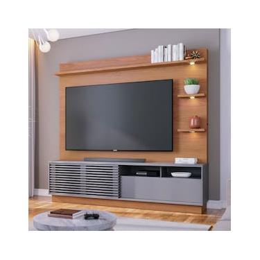 Imagem de Estante Home Colibri Campeche com Porta Deslizante, Spots de Led, 200 cm de Largura, Ideal para TV de Até 70”