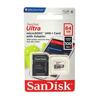 Imagem de SanDisk Cartão de memória Ultra 64GB UHS-I/Classe 10 Micro SDXC com adaptador - SDSDQUAN-064G-G4A [versão antiga]