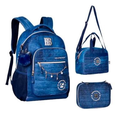 Imagem de Kit Mochila Costas, Lancheira e Estojo Rebecca Bonbon Jeans - Clio Style