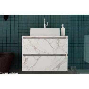 Imagem de Conjunto de Banheiro Balcão Suspenso BN3607 c/ Cuba Pia BN3600 60cm cor Mármore Branco - Tecno Mobili