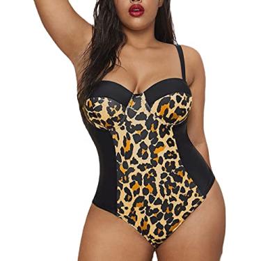 Imagem de Maiô feminino plus size com controle de barriga, maiô de corte alto, biquíni de praia modesto, Dourado, XXG