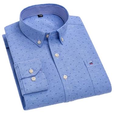 Imagem de Camisa masculina xadrez casual de algodão manga comprida ajuste regular fácil de cuidar, não passar a ferro, outono, primavera, roupas masculinas, H-h-526, 3G