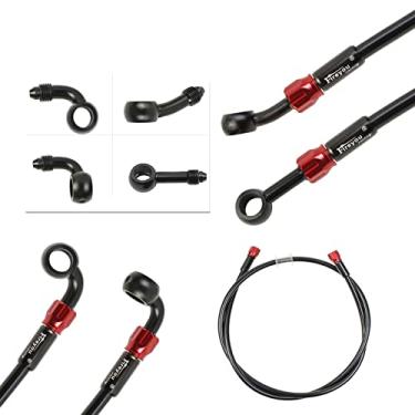 Imagem de Fireyouracing Mangueira de freio de motocicleta trançada, 400-2400mm AN3 tubo de embreagem hidráulico óleo DOT linha de tubo de fluido de aço inoxidável para ATV Dirt Pit Street Racing Bike, removendo acessórios banjo (preto/1700mm)